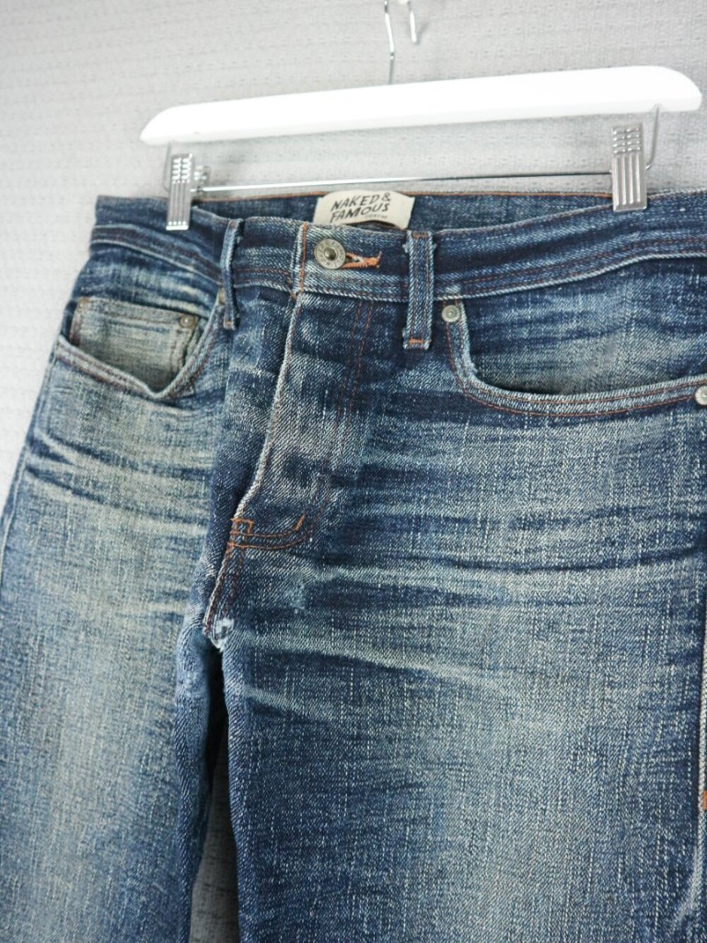 Naked & Famous Okayama Spirit 2 Weird Guy Selvedge Faded Whisker Denim Jeans 34W - Picture 7 of 16